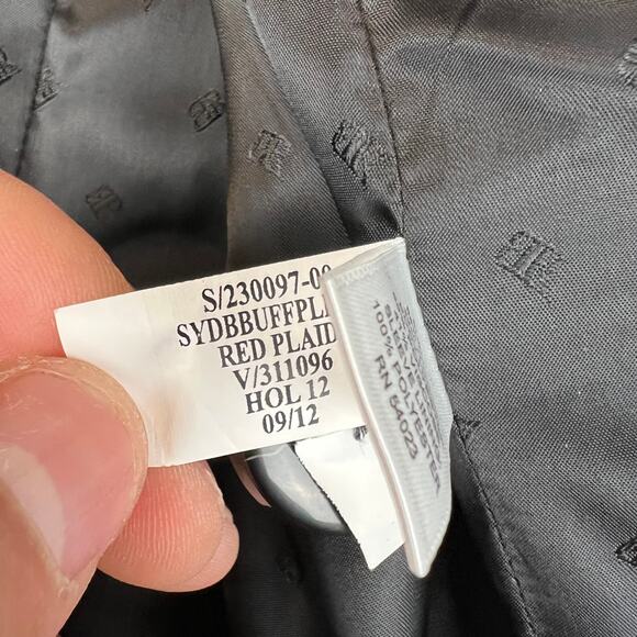 Banana Republic Buffalo Plaid Wool Peacoat Trench Coat Belt Jacket XS Red Black - Picture 9 of 10